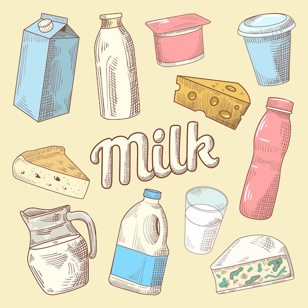 Premium Vector Dairy products hand drawn doodle with milk