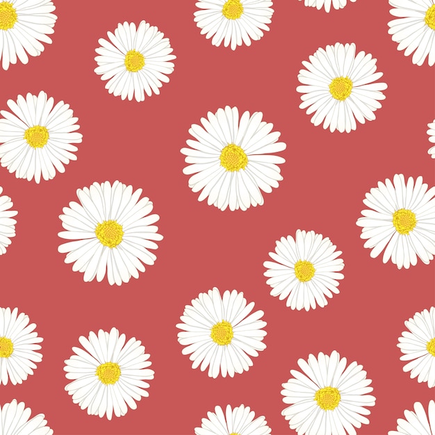 Premium Vector | Daisy seamless on red background
