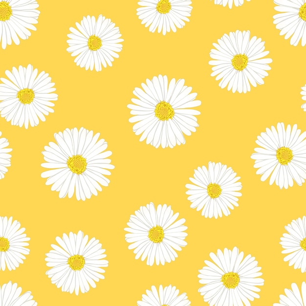 Premium Vector | Daisy seamless on yellow background