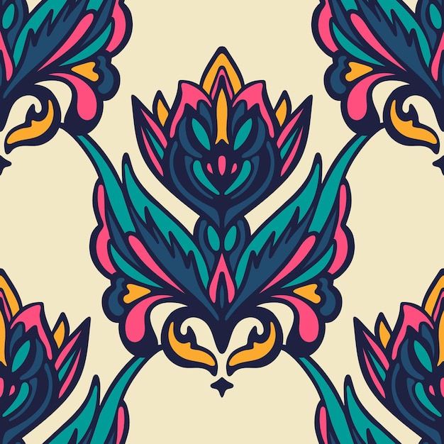 Premium Vector | Damask floral seamless pattern.