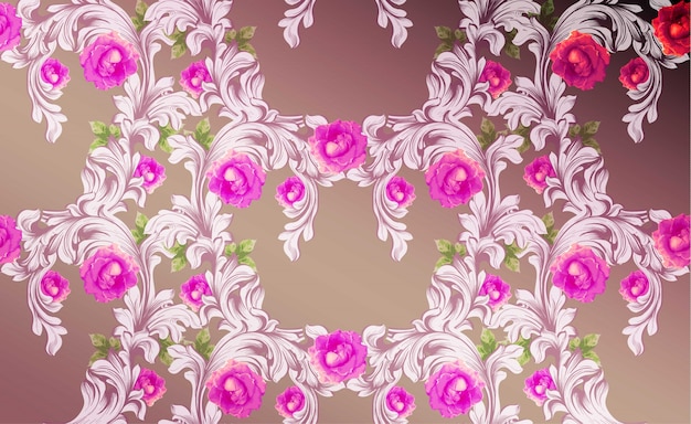 Download Damask pattern with rose flowers handmade ornament decor ...