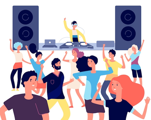 Premium Vector | Dancers enjoying in disco club party with dj