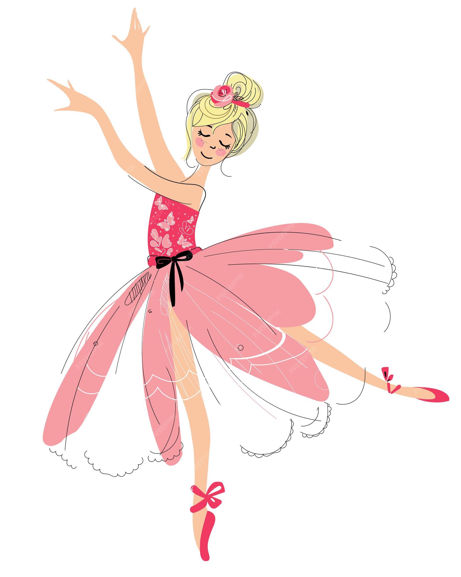 Premium Vector Dancing Ballerina In Pink Dress 