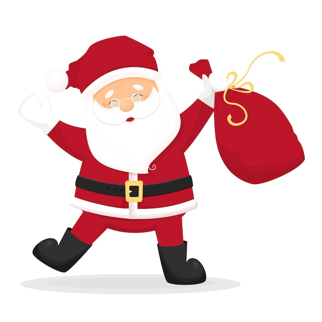 Premium Vector | Dancing cartoon santa claus with bag with presents ...