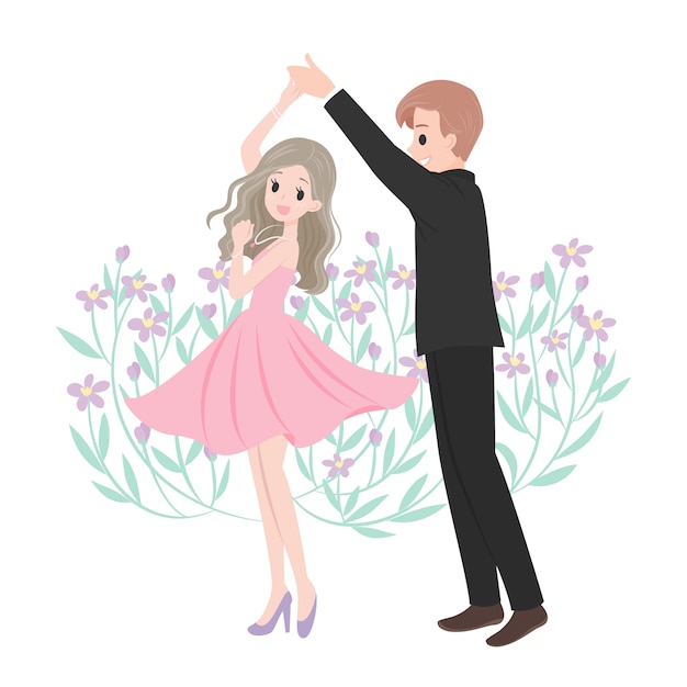 Dancing Merriage Couple Cartoon Character Vector Premium