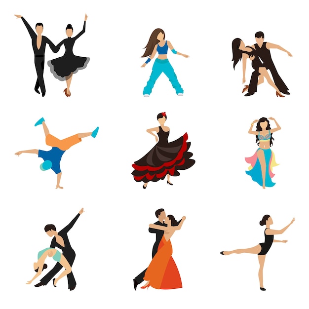 Free Vector | Dancing styles flat icons set. partner dance waltz ...