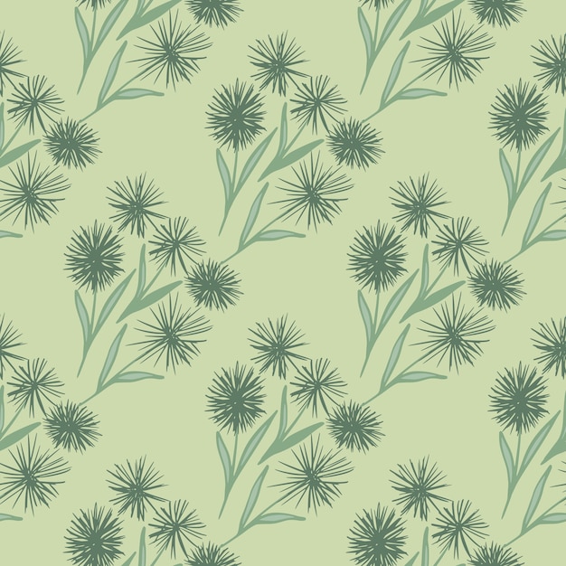 タンポポ飾り淡いシームレスパターン 定型化された花とパステルグリーンの色の背景 包装紙 テキスタイル 布地プリント 壁紙に最適です 図 プレミアムベクター