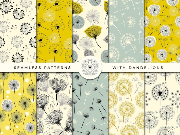 Dandelion seamless. wind flowers nature herbal decorate  collection for print design project Premium