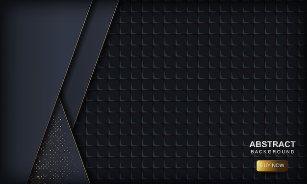 Dark abstract with blue overlap layers. texture with golden glitters dots element and square geometric . Premium Vector