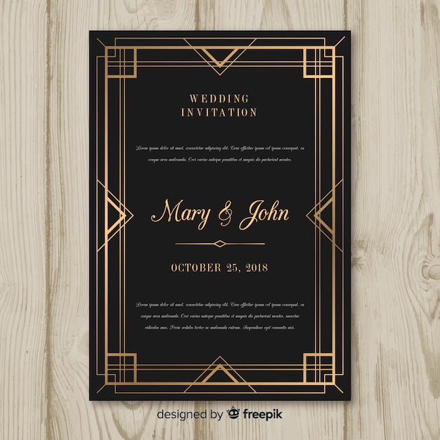 Free Vector | Dark art deco wedding invitation