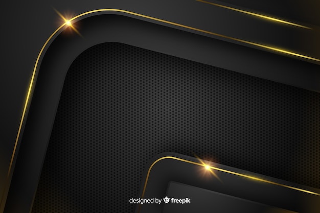 Dark background with golden abstract shapes Free Vector