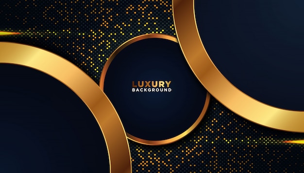 Dark background with golden abstract shapes Premium Vector