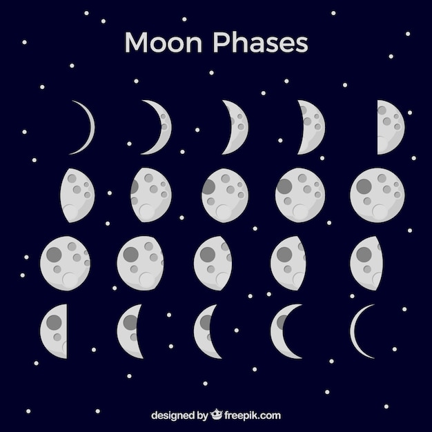 Dark blue background with moon phases