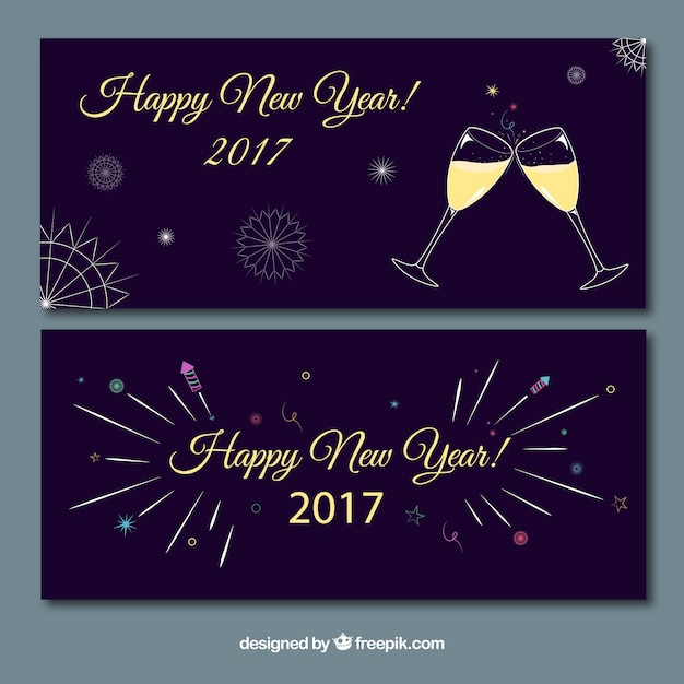 Dark blue banners with glasses and streamer Vector | Free Download