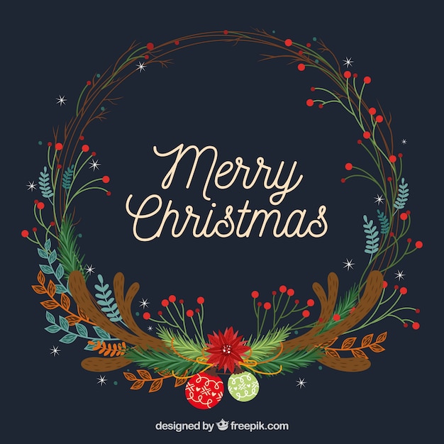 Download Free Vector Dark Blue Christmas Background With A Colourful Wreath PSD Mockup Templates