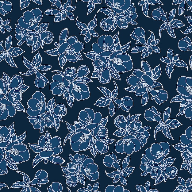 Premium Vector | Dark blue floral seamless background