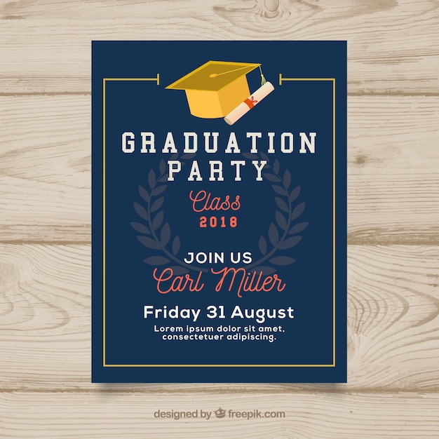 Download Dark blue graduation party invitation | Free Vector