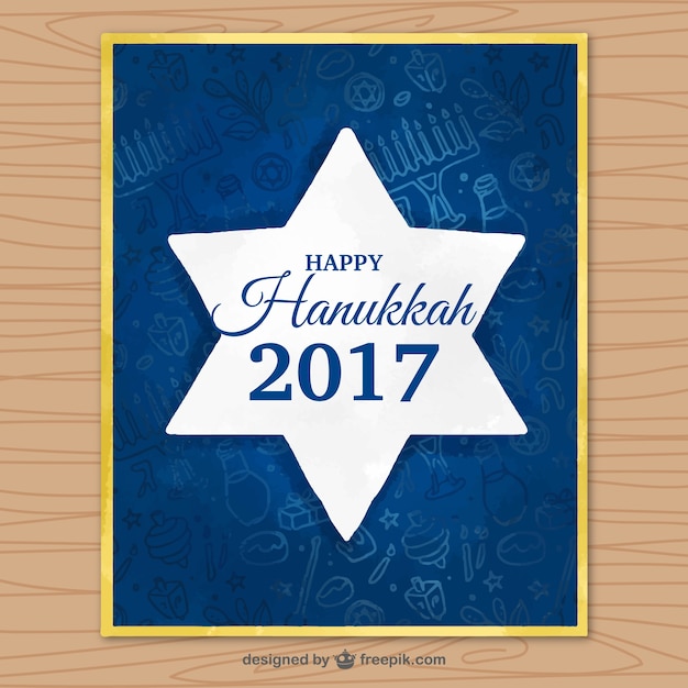 Dark blue greeting card with star for\
hanukkah