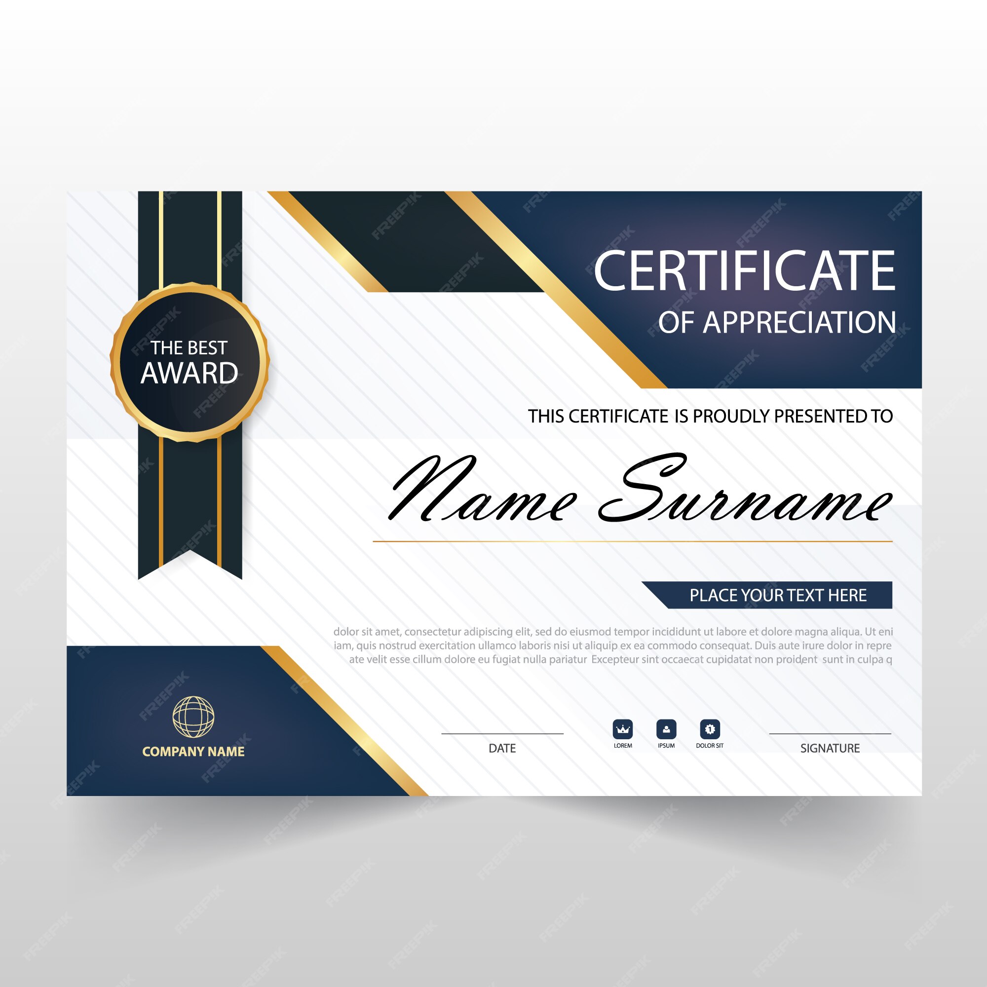 Free Vector | Dark blue horizontal certificate of appreciation