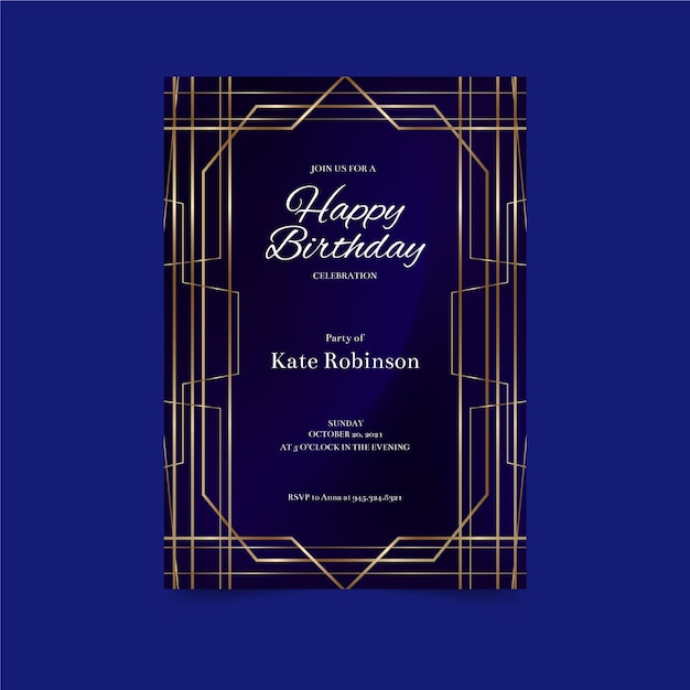 Free Vector Dark blue with golden lines birthday invitation template