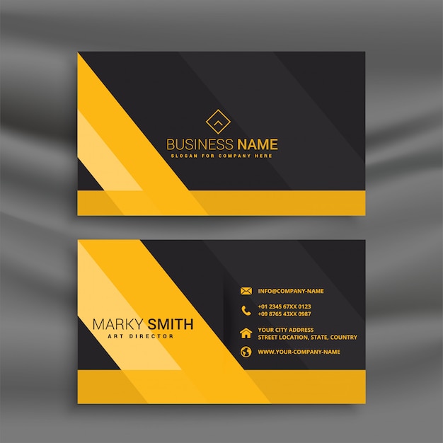 Dark business card with yellow shapes