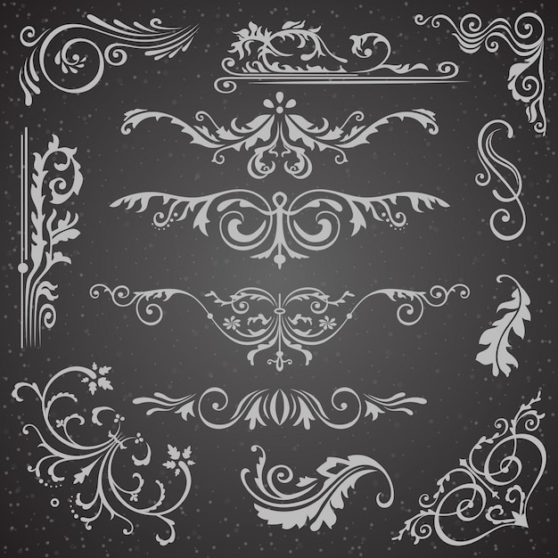 Dark flourish border corner and frame elements collection Premium Vector