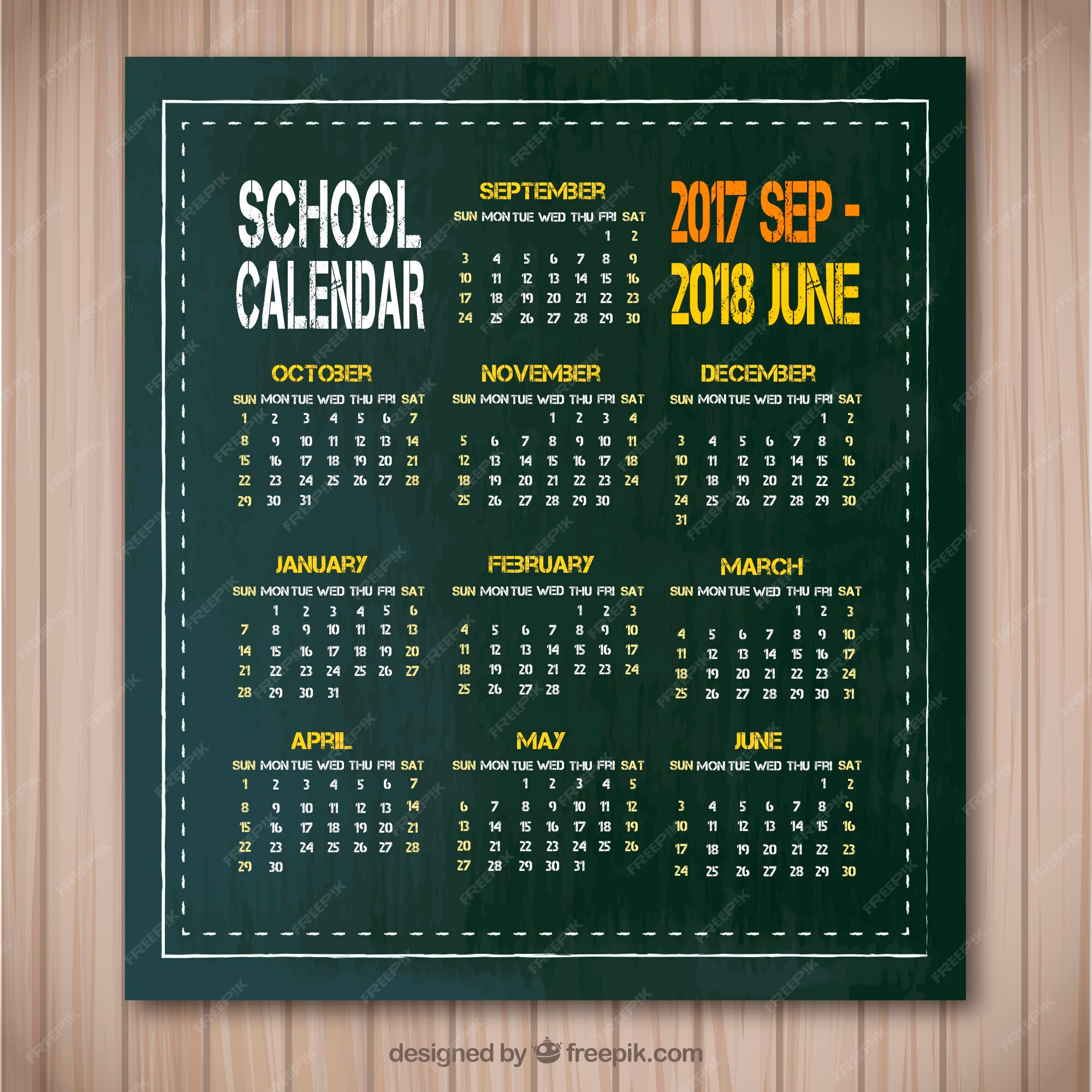 Free Vector Dark green school calendar