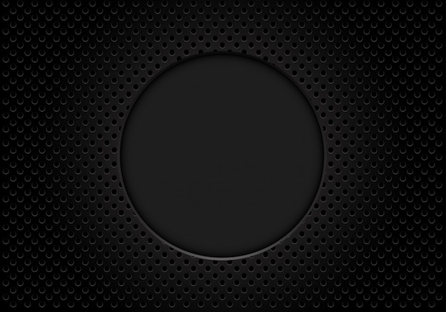 Dark grey circle blank space on metallic mesh background. Premium Vector