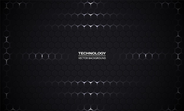 暗い六角形の抽象的な技術の背景 黒ハニカムテクスチャグリッド プレミアムベクター