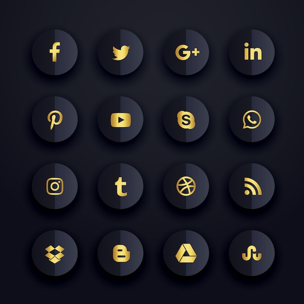 Dark premium social media icons set | Free Vector