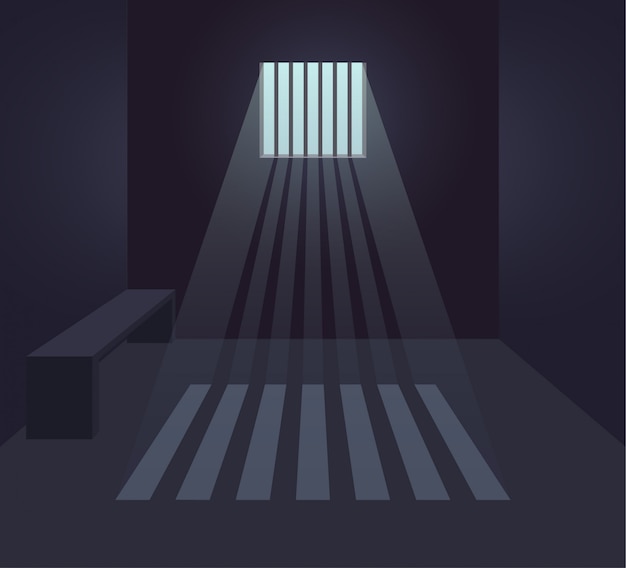 Premium Vector Dark Prison Cell Interior Prison Room Small Window With Sunbeams Flat