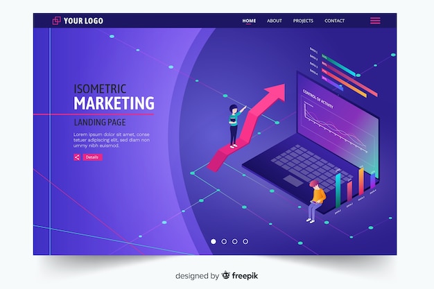 Dark purple isometric marketing landing page Vector | Free Download