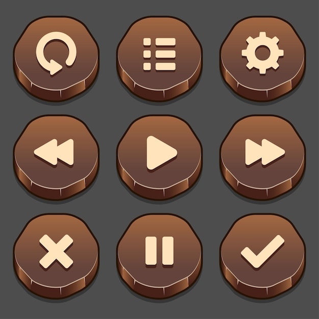 ゲームの石のボタン要素とプログレスバーの暗いセット ゲームとアプリ用の明るいさまざまな形のボタン 無料のベクター