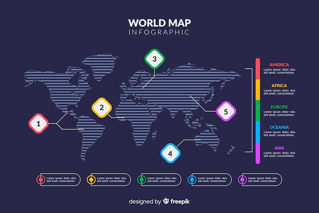 Free Vector | Dark theme world map infographic