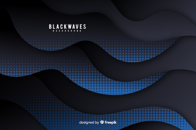 Dark waves background with halftone effect Free Vector