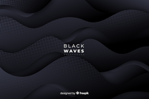 Dark waves background with halftone effect Free Vector