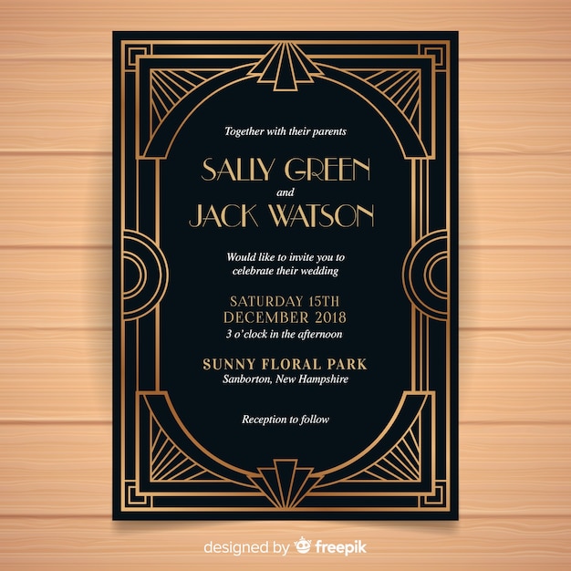 Dark wedding invitation template in art deco style Vector