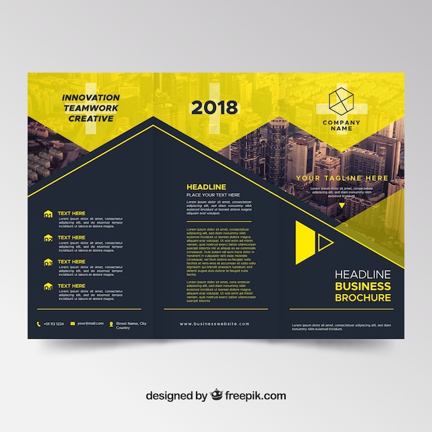 Download Free Vector Dark And Yellow Trifold Brochure Template PSD Mockup Templates