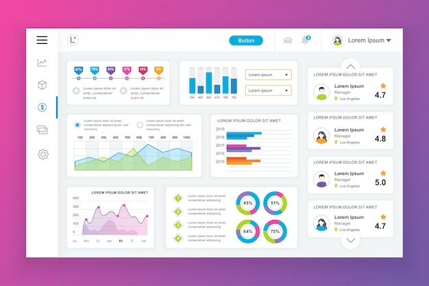 Dashboard admin panel template with infographic elements Premium Vector