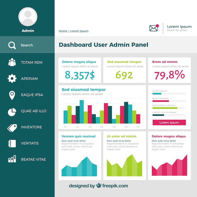 Download Free Download This Free Vector Dashboard Admin Panel With Flat Design Use our free logo maker to create a logo and build your brand. Put your logo on business cards, promotional products, or your website for brand visibility.