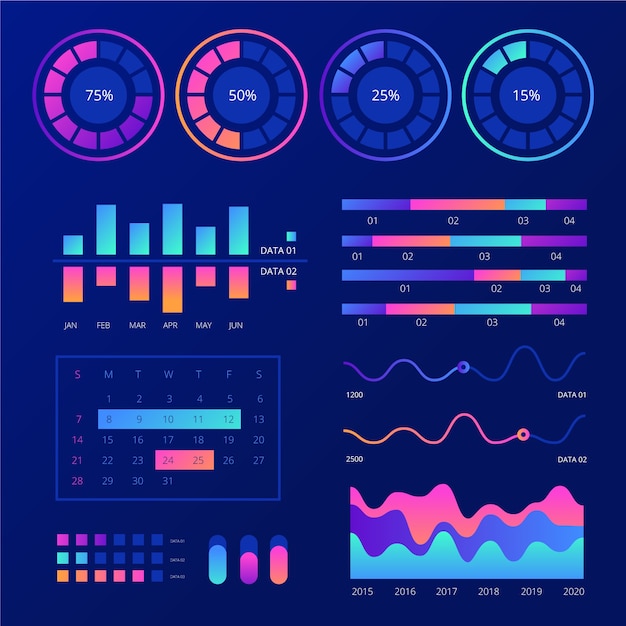 Dashboard infographic template element pack Vector Free Download