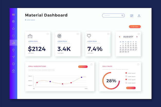 Dashboard user panel with data Free Vector