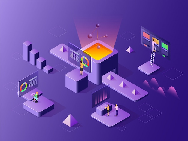 Data analysis concept based isometric design. Premium Vector