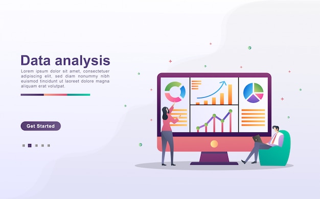 Premium Vector | Data analysis concept. people analyze chart movements ...