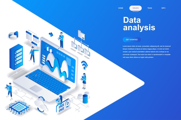Data analysis modern flat design isometric concept. Premium Vector