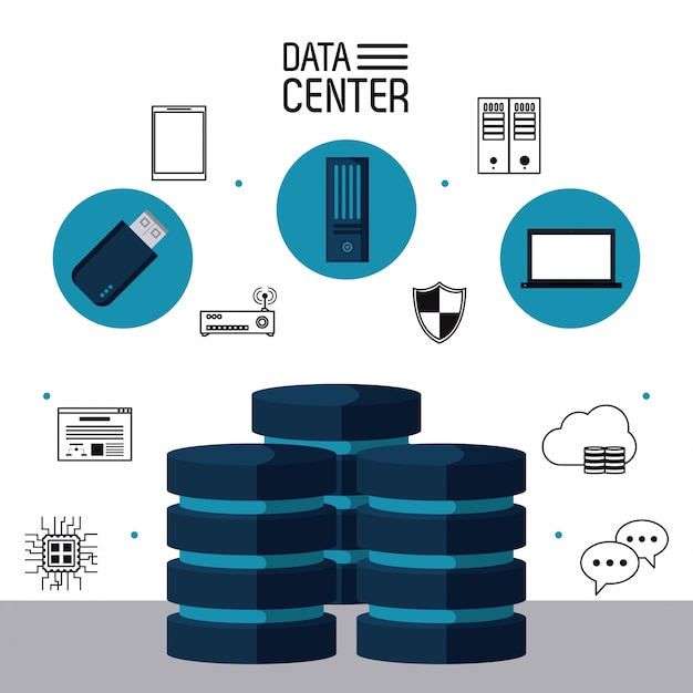 データセンターのストレージアイコンのベクトル図のグラフィックデザイン プレミアムベクター