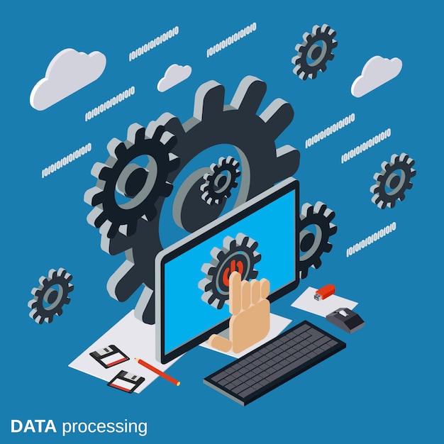 Premium Vector | Data processing, cloud computing flat isometric vector ...