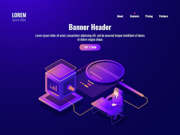 Data research isometric icon, information analyzing and big data processing, artificial intelligence Free Vector