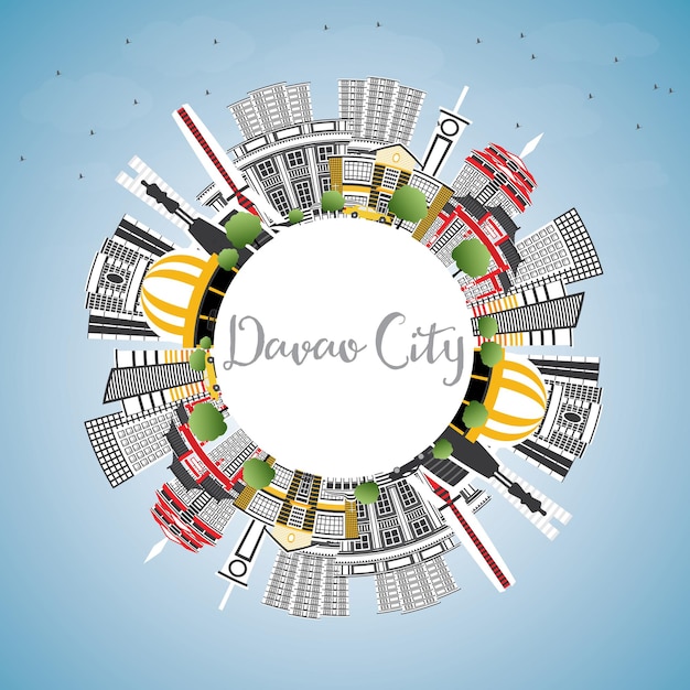 Premium Vector | Davao city philippines skyline with gray buildings ...