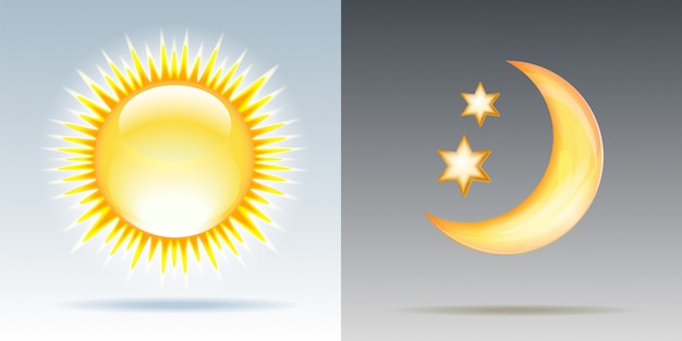 太陽と月の昼と夜のイラスト プレミアムベクター